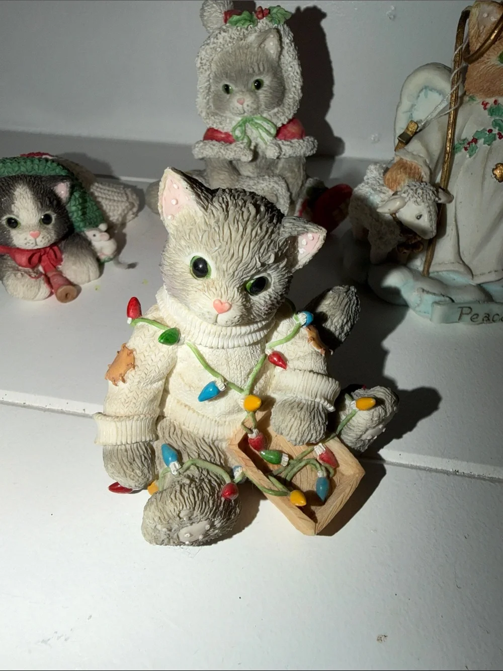 Vintage Calico Kittens Holiday Cat Figurine Set of four